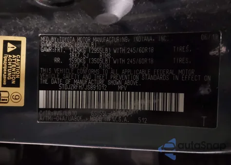 2018 Toyota Highlander Xle z USA, uszkodzony, nr VIN 5TDJZRFH7JS891012